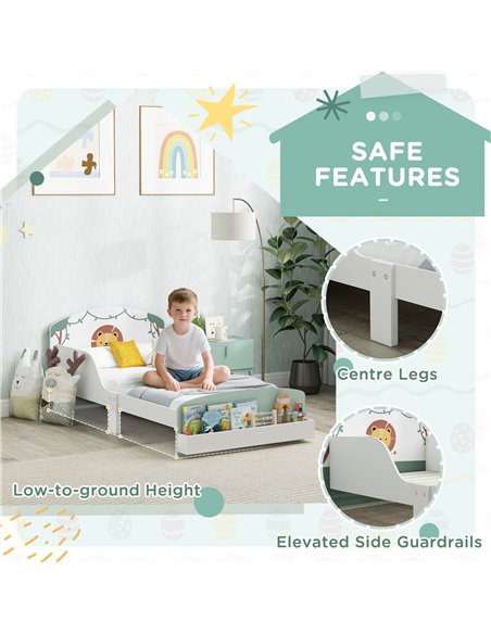 AIYAPLAY Toddler Bed with Storage, Guardrails, Lion Design, for Ages 3-8 Years, Fits 140 x 70cm Mattress, Green - pic 174690 | FastDaddyshop