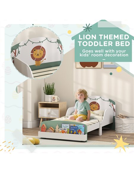 AIYAPLAY Toddler Bed with Storage, Guardrails, Lion Design, for Ages 3-8 Years, Fits 140 x 70cm Mattress, Green - pic 174691 | FastDaddyshop