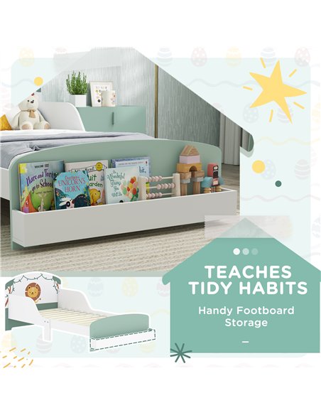 AIYAPLAY Toddler Bed with Storage, Guardrails, Lion Design, for Ages 3-8 Years, Fits 140 x 70cm Mattress, Green - pic 174692 | FastDaddyshop