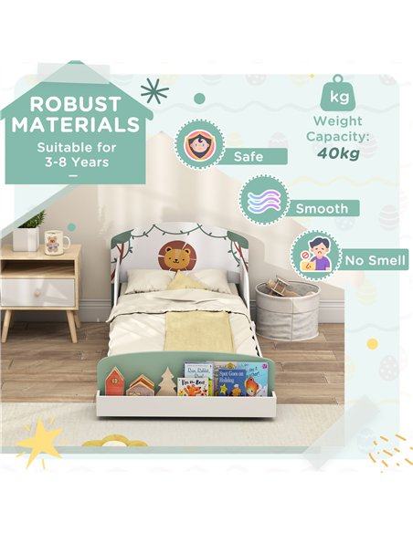 AIYAPLAY Toddler Bed with Storage, Guardrails, Lion Design, for Ages 3-8 Years, Fits 140 x 70cm Mattress, Green - pic 174693 | FastDaddyshop