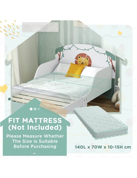 AIYAPLAY Toddler Bed with Storage, Guardrails, Lion Design, for Ages 3-8 Years, Fits 140 x 70cm Mattress, Green - pic 174694 | FastDaddyshop