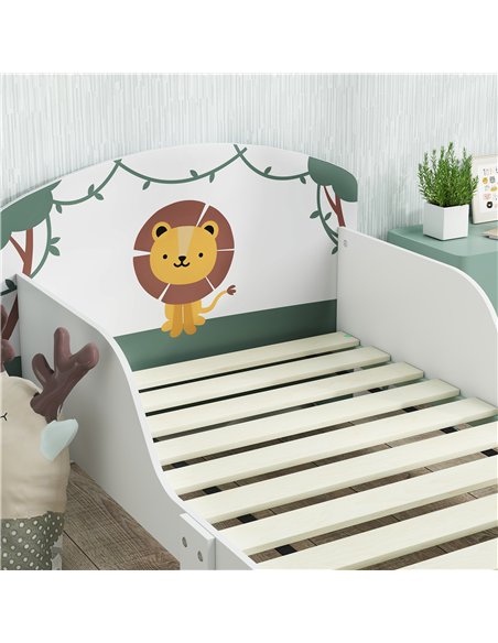 AIYAPLAY Toddler Bed with Storage, Guardrails, Lion Design, for Ages 3-8 Years, Fits 140 x 70cm Mattress, Green - pic 174695 | FastDaddyshop