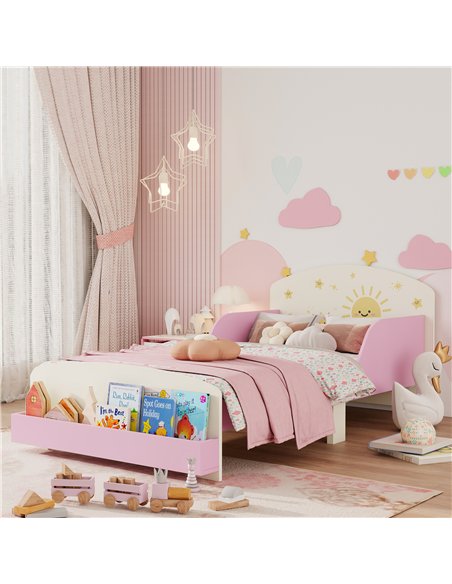 AIYAPLAY Toddler Bed with Storage, Guardrails, Sun Design, for Ages 3-8 Years, Fits 140 x 70cm Mattress, - pic 174697 | FastDaddyshop