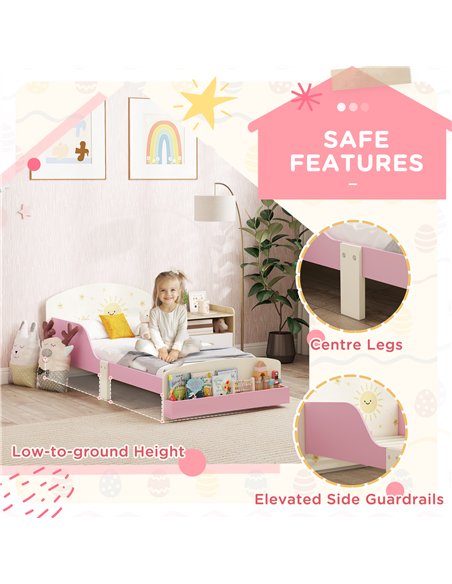 AIYAPLAY Toddler Bed with Storage, Guardrails, Sun Design, for Ages 3-8 Years, Fits 140 x 70cm Mattress, - pic 174699 | FastDaddyshop