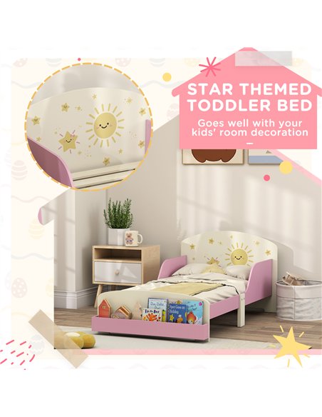 AIYAPLAY Toddler Bed with Storage, Guardrails, Sun Design, for Ages 3-8 Years, Fits 140 x 70cm Mattress, - pic 174700 | FastDaddyshop