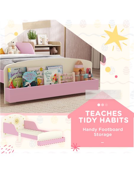 AIYAPLAY Toddler Bed with Storage, Guardrails, Sun Design, for Ages 3-8 Years, Fits 140 x 70cm Mattress, - pic 174701 | FastDaddyshop