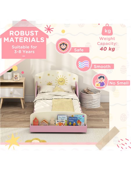 AIYAPLAY Toddler Bed with Storage, Guardrails, Sun Design, for Ages 3-8 Years, Fits 140 x 70cm Mattress, - pic 174702 | FastDaddyshop