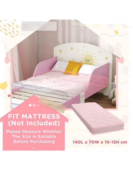 AIYAPLAY Toddler Bed with Storage, Guardrails, Sun Design, for Ages 3-8 Years, Fits 140 x 70cm Mattress, - pic 174703 | FastDaddyshop