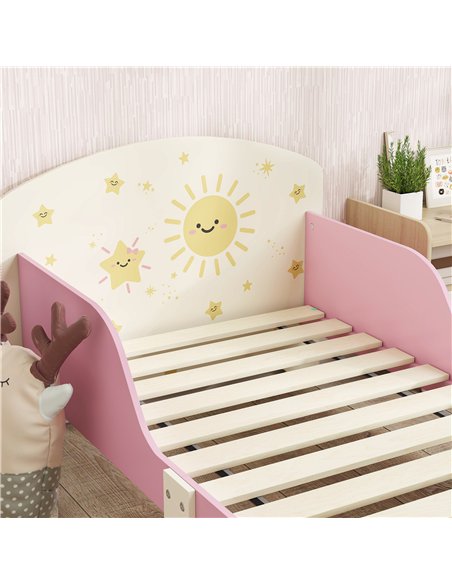 AIYAPLAY Toddler Bed with Storage, Guardrails, Sun Design, for Ages 3-8 Years, Fits 140 x 70cm Mattress, - pic 174704 | FastDaddyshop