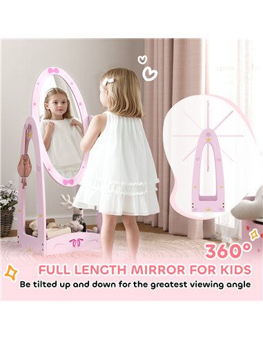 AIYAPLAY Kids Bed with Safety Rails, Kids Clothes Rail, Kids Full Length Mirror, 3 Piece Kids Furniture Set for Bedroom, Pink
