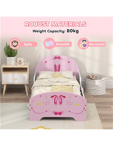 AIYAPLAY Kids Bed with Safety Rails, Kids Clothes Rail, Kids Full Length Mirror, 3 Piece Kids Furniture Set for Bedroom, Pink