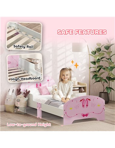 AIYAPLAY Kids Bed with Safety Rails, Kids Clothes Rail, Kids Full Length Mirror, 3 Piece Kids Furniture Set for Bedroom, Pink