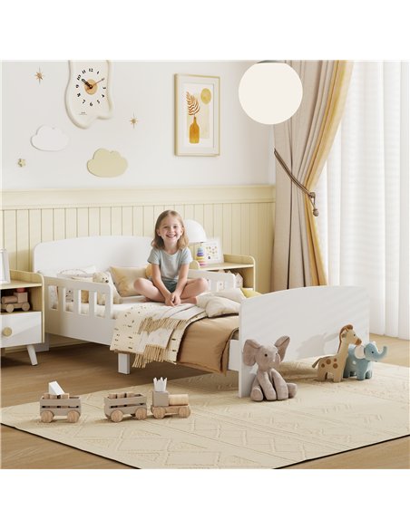AIYAPLAY Toddler Bed, Kids Bed Frame with Safety Side Rails, Kids Bedroom Furniture for Ages 3-8 Years, White - pic 174715 | FastDaddyshop
