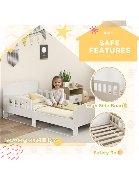 AIYAPLAY Toddler Bed, Kids Bed Frame with Safety Side Rails, Kids Bedroom Furniture for Ages 3-8 Years, White - pic 174717 | FastDaddyshop