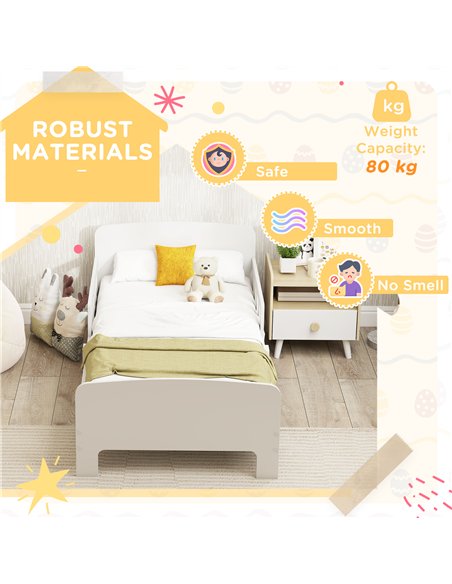 AIYAPLAY Toddler Bed, Kids Bed Frame with Safety Side Rails, Kids Bedroom Furniture for Ages 3-8 Years, White - pic 174718 | FastDaddyshop