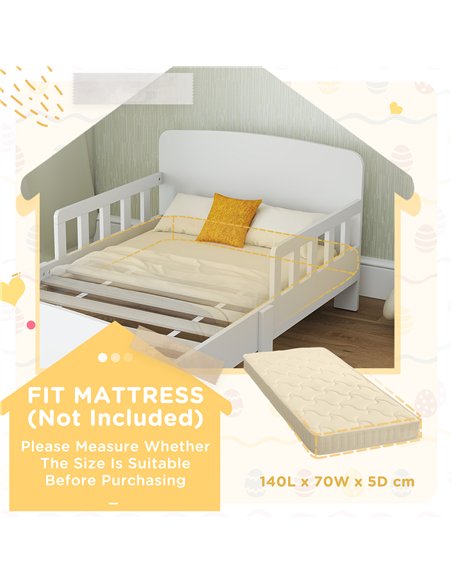 AIYAPLAY Toddler Bed, Kids Bed Frame with Safety Side Rails, Kids Bedroom Furniture for Ages 3-8 Years, White - pic 174719 | FastDaddyshop