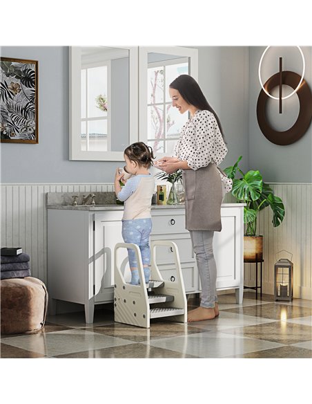 AIYAPLAY Adjustable 3 Step Toddler Tower with Handles, Non-slip Surface and Foot Pads, Grey - pic 174724 | FastDaddyshop