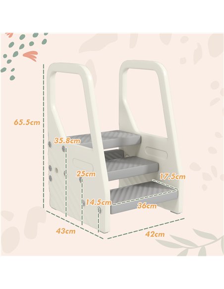 AIYAPLAY Adjustable 3 Step Toddler Tower with Handles, Non-slip Surface and Foot Pads, Grey - pic 174725 | FastDaddyshop