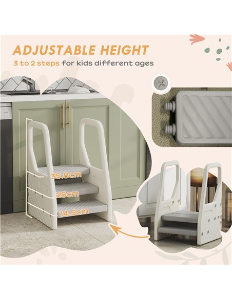 AIYAPLAY Adjustable 3 Step Toddler Tower with Handles, Non-slip Surface and Foot Pads, Grey - pic 174726 | FastDaddyshop