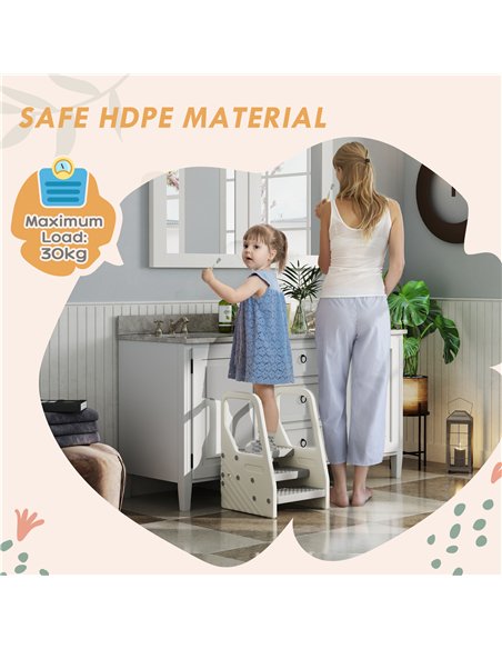 AIYAPLAY Adjustable 3 Step Toddler Tower with Handles, Non-slip Surface and Foot Pads, Grey - pic 174727 | FastDaddyshop