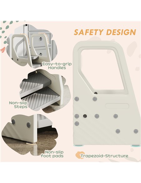 AIYAPLAY Adjustable 3 Step Toddler Tower with Handles, Non-slip Surface and Foot Pads, Grey - pic 174728 | FastDaddyshop
