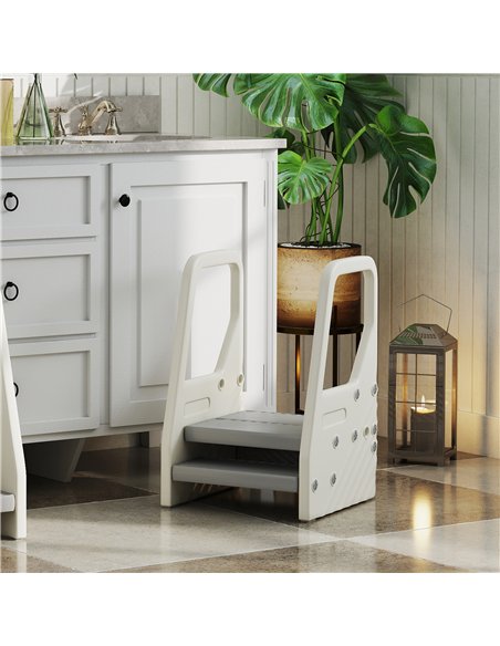 AIYAPLAY Adjustable 3 Step Toddler Tower with Handles, Non-slip Surface and Foot Pads, Grey - pic 174730 | FastDaddyshop