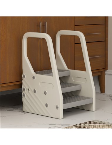 AIYAPLAY Adjustable 3 Step Toddler Tower with Handles, Non-slip Surface and Foot Pads, Grey