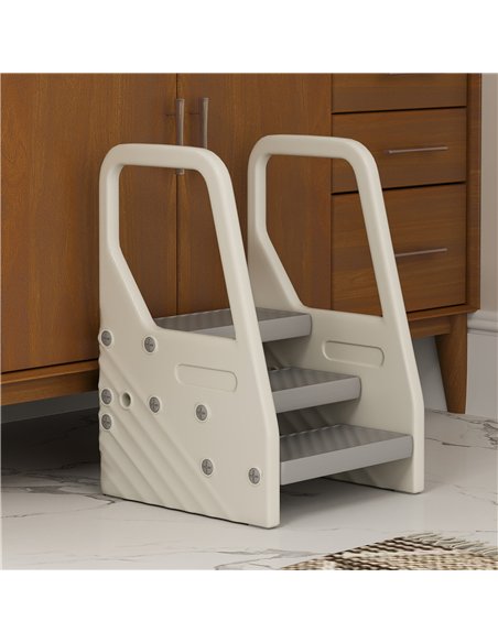 AIYAPLAY Adjustable 3 Step Toddler Tower with Handles, Non-slip Surface and Foot Pads, Grey - pic 174731 | FastDaddyshop