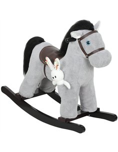 AIYAPLAY Baby Rocking Horse, Plush Ride on Toy with Handle Grip, Sound and Doll, Toddler Animal Rocker for Kids Aged 2-5, Grey