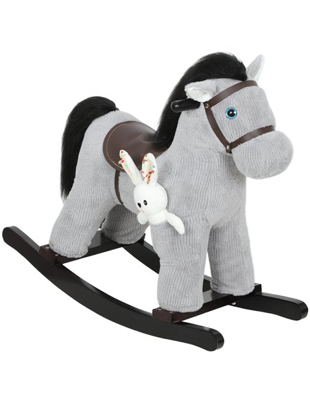 AIYAPLAY Baby Rocking Horse, Plush Ride on Toy with Handle Grip, Sound and Doll, Toddler Animal Rocker for Kids Aged 2-5, Grey - pic 174732 | FastDaddyshop