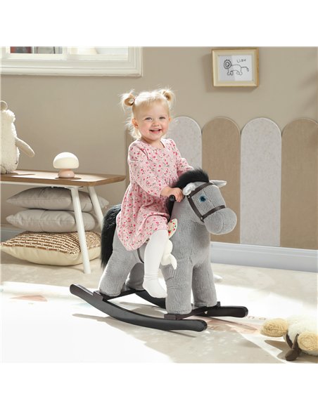 AIYAPLAY Baby Rocking Horse, Plush Ride on Toy with Handle Grip, Sound and Doll, Toddler Animal Rocker for Kids Aged 2-5, Grey - pic 174733 | FastDaddyshop