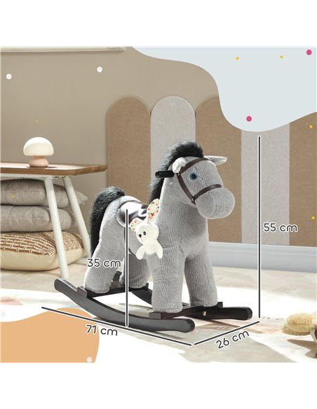 AIYAPLAY Baby Rocking Horse, Plush Ride on Toy with Handle Grip, Sound and Doll, Toddler Animal Rocker for Kids Aged 2-5, Grey - pic 174734 | FastDaddyshop