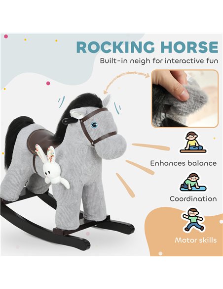 AIYAPLAY Baby Rocking Horse, Plush Ride on Toy with Handle Grip, Sound and Doll, Toddler Animal Rocker for Kids Aged 2-5, Grey - pic 174735 | FastDaddyshop