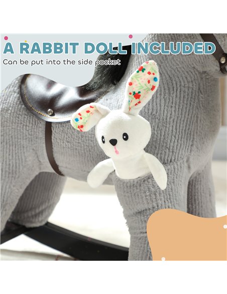 AIYAPLAY Baby Rocking Horse, Plush Ride on Toy with Handle Grip, Sound and Doll, Toddler Animal Rocker for Kids Aged 2-5, Grey - pic 174738 | FastDaddyshop