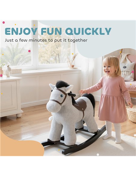 AIYAPLAY Baby Rocking Horse, Plush Ride on Toy with Handle Grip, Sound and Doll, Toddler Animal Rocker for Kids Aged 2-5, Grey - pic 174739 | FastDaddyshop