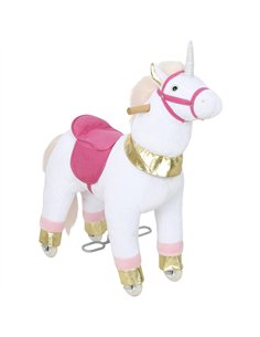 AIYAPLAY Kids Rocking Horse, Plush Walking Horse with Wheels, Ride On Unicorn Toy for Ages 3-5 Years Old, White