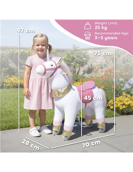 AIYAPLAY Kids Rocking Horse, Plush Walking Horse with Wheels, Ride On Unicorn Toy for Ages 3-5 Years Old, White - pic 174743 | FastDaddyshop