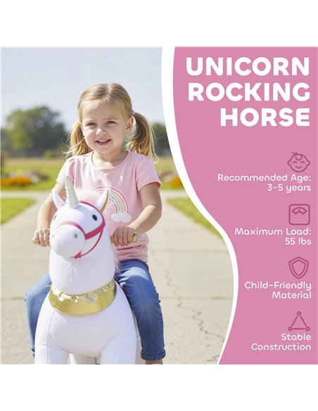 AIYAPLAY Kids Rocking Horse, Plush Walking Horse with Wheels, Ride On Unicorn Toy for Ages 3-5 Years Old, White - pic 174744 | FastDaddyshop