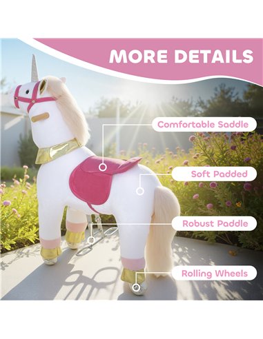 AIYAPLAY Kids Rocking Horse, Plush Walking Horse with Wheels, Ride On Unicorn Toy for Ages 3-5 Years Old, White