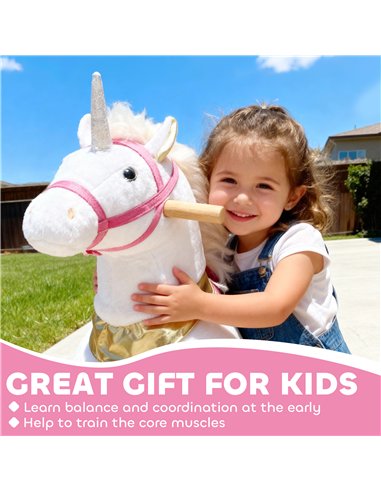 AIYAPLAY Kids Rocking Horse, Plush Walking Horse with Wheels, Ride On Unicorn Toy for Ages 3-5 Years Old, White