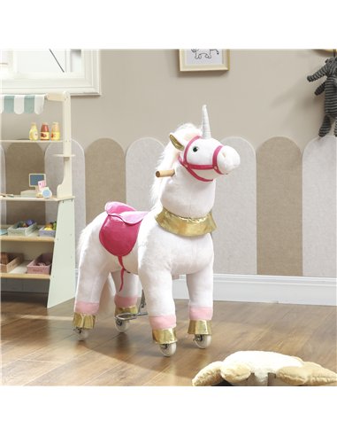 AIYAPLAY Kids Rocking Horse, Plush Walking Horse with Wheels, Ride On Unicorn Toy for Ages 3-5 Years Old, White