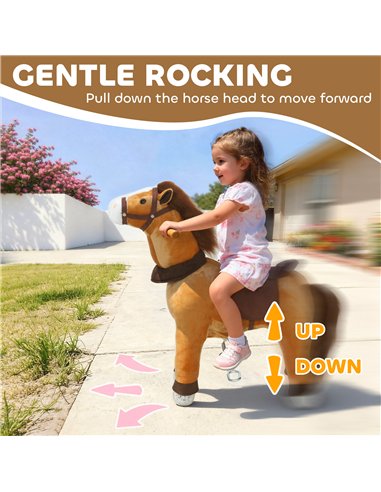 AIYAPLAY Ride On Horse, Plush Walking Horse Toy with Wheels and Saddle for Ages 3-5 Years Old, Brown