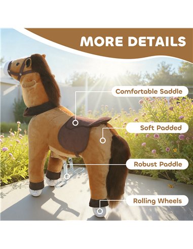 AIYAPLAY Ride On Horse, Plush Walking Horse Toy with Wheels and Saddle for Ages 3-5 Years Old, Brown