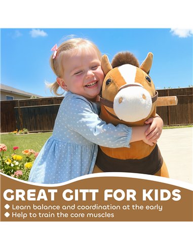 AIYAPLAY Ride On Horse, Plush Walking Horse Toy with Wheels and Saddle for Ages 3-5 Years Old, Brown