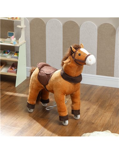 AIYAPLAY Ride On Horse, Plush Walking Horse Toy with Wheels and Saddle for Ages 3-5 Years Old, Brown