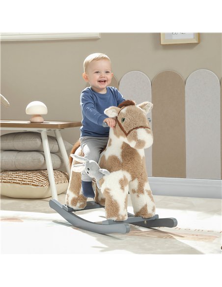 AIYAPLAY Baby Rocking Horse, Plush Animal Rocker with Realistic Sound and Toy, Rocking Toy Chair for Kids Aged 2-5, Brown - pic 174760 | FastDaddyshop