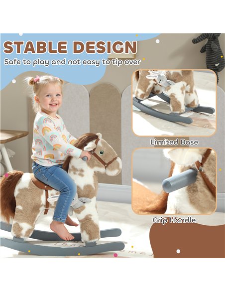 AIYAPLAY Baby Rocking Horse, Plush Animal Rocker with Realistic Sound and Toy, Rocking Toy Chair for Kids Aged 2-5, Brown - pic 174763 | FastDaddyshop