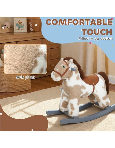 AIYAPLAY Baby Rocking Horse, Plush Animal Rocker with Realistic Sound and Toy, Rocking Toy Chair for Kids Aged 2-5, Brown - pic 174764 | FastDaddyshop