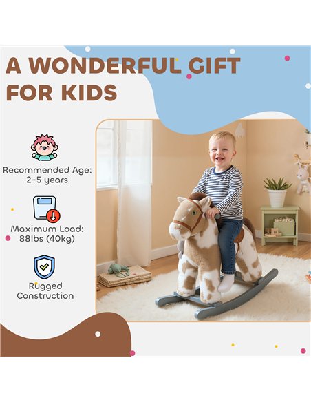 AIYAPLAY Baby Rocking Horse, Plush Animal Rocker with Realistic Sound and Toy, Rocking Toy Chair for Kids Aged 2-5, Brown - pic 174767 | FastDaddyshop