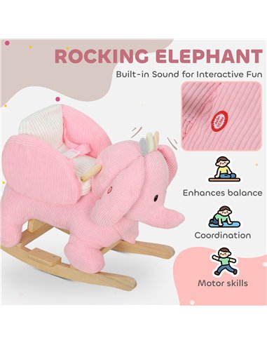 AIYAPLAY Kids Rocking Horse, Baby Ride on Elephant Rocker with Safety Belt and Sound for Toddlers 18 to 36 Months, Pink